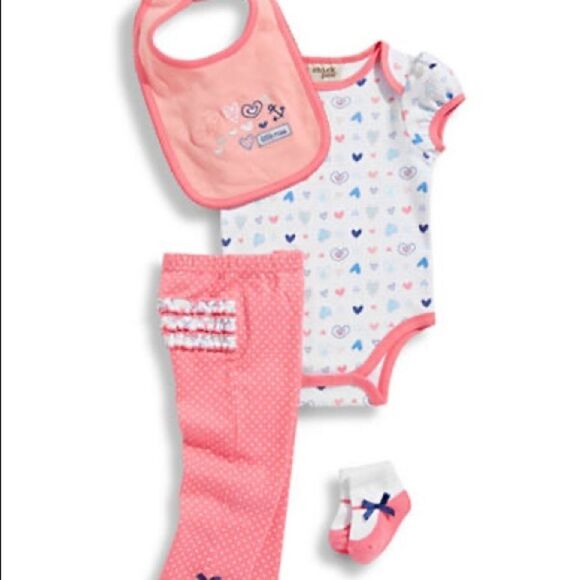 Chick Pea Infant Girls Four-Piece Mixed Hearts Set-ORANGE-9-12 Months - Picture 1 of 2